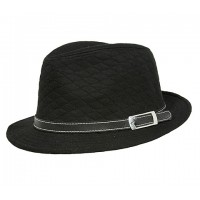 Fedora Hat - Quilted w/ Belted Band - Black - HT-FHT2489BK